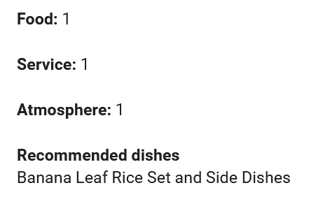 1-star review for KL banana leaf restaurant
