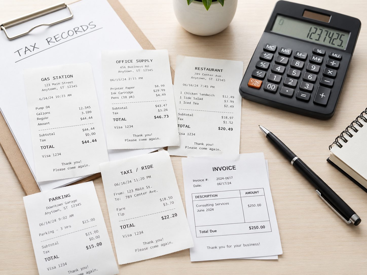  wk desk with receipts and tax records 
