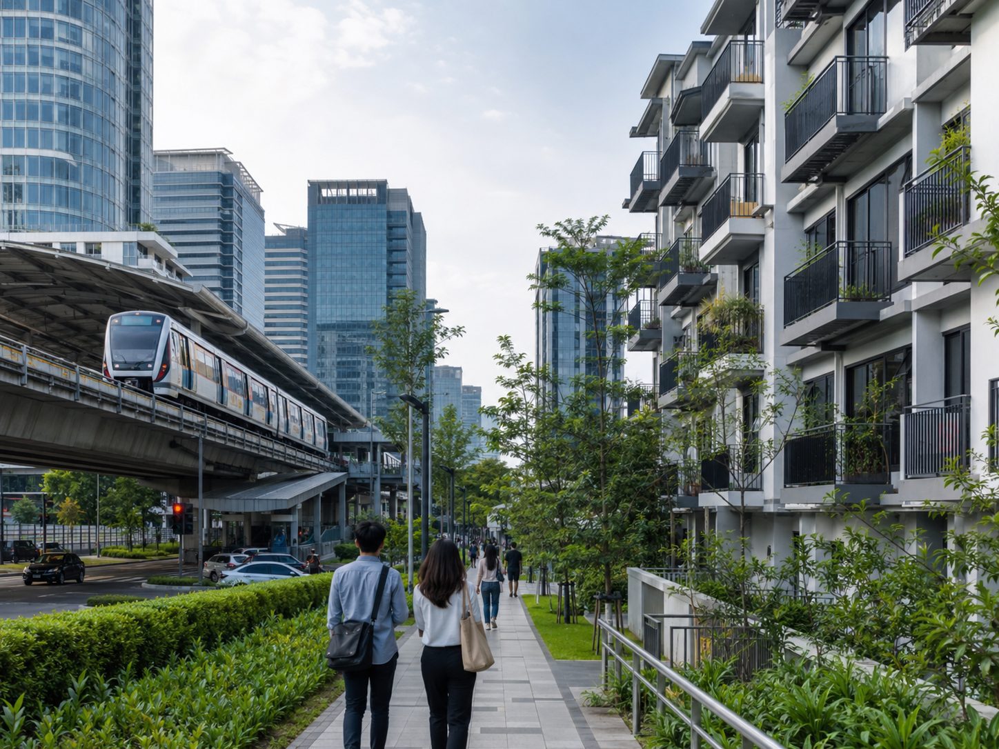 wk modern cityscape with transit and greenery