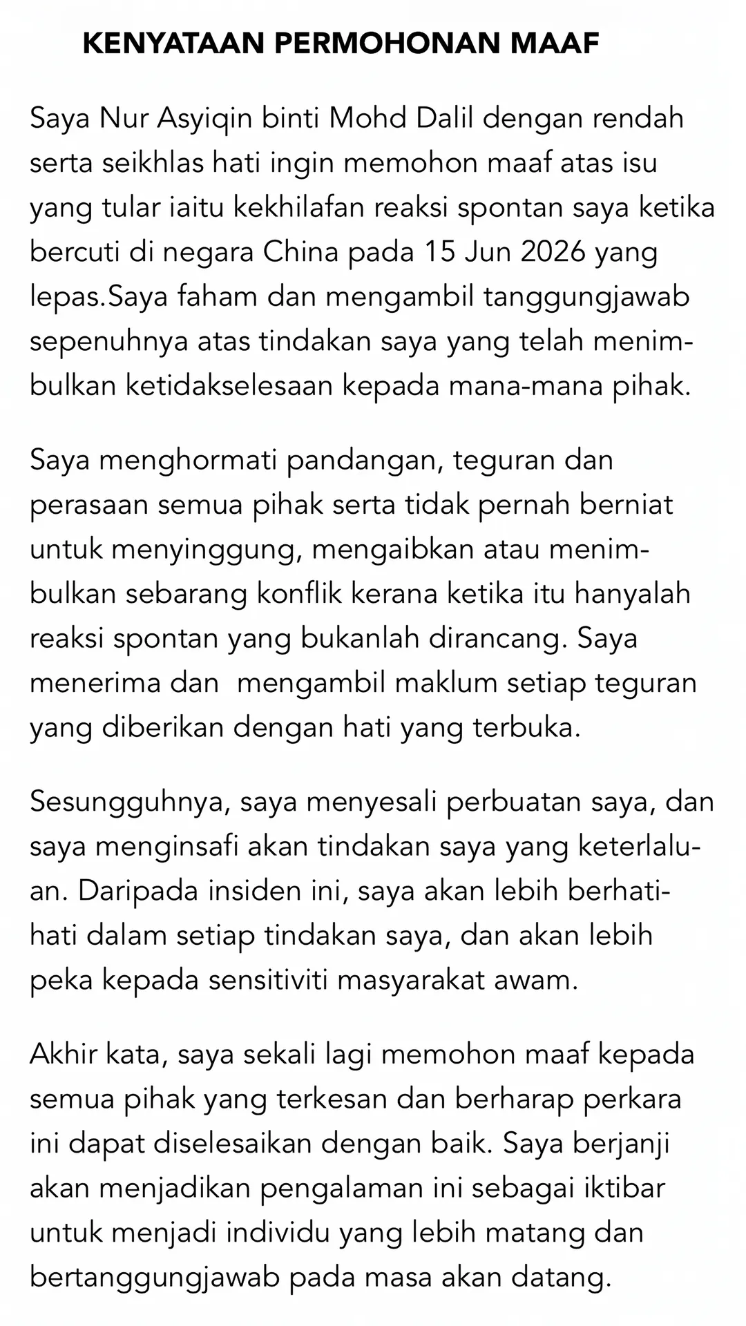  wk m’sian woman who allegedly mocked locals in china apologises, says it was a ‘spontaneous reaction’. 