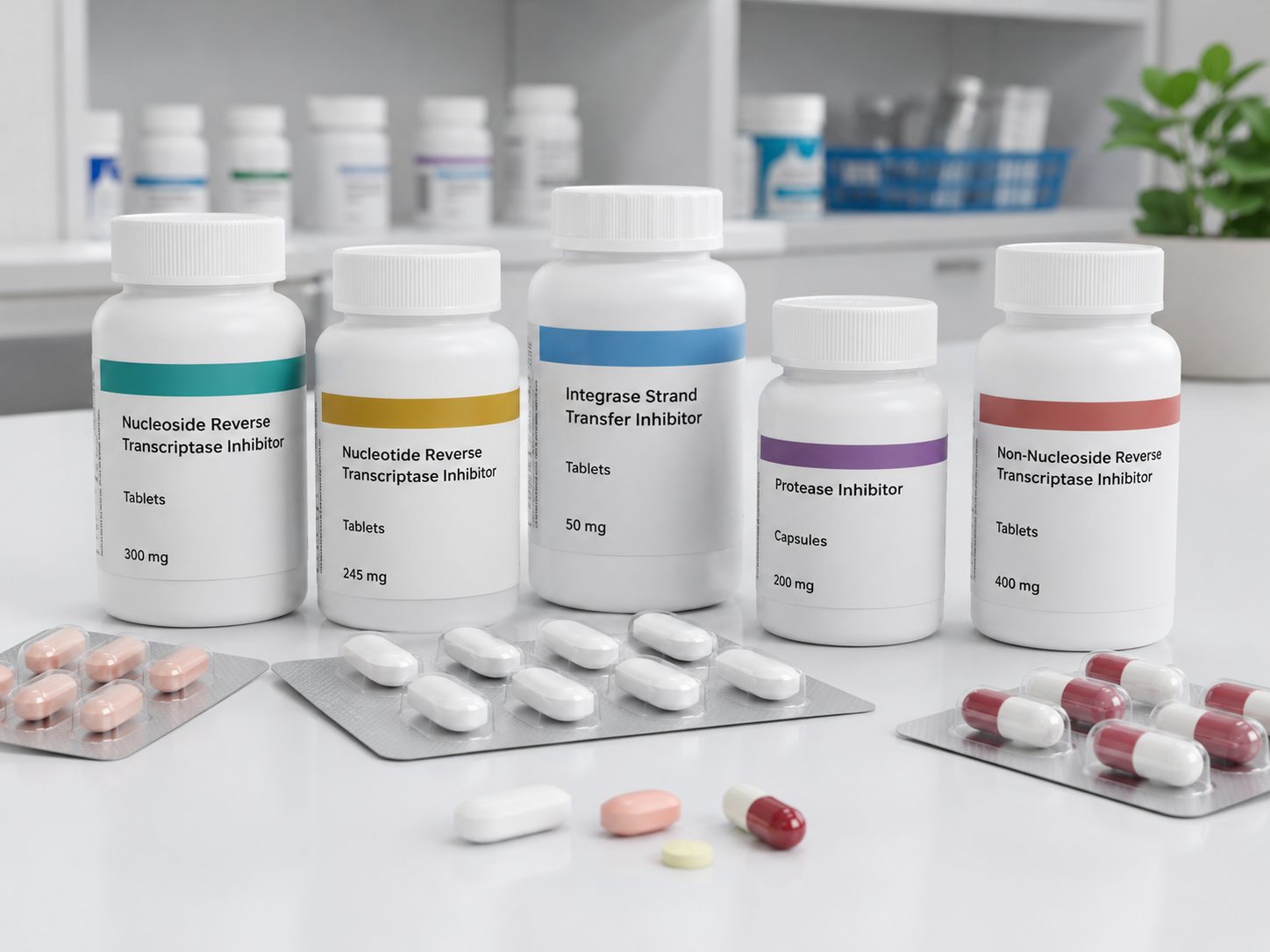 wk pharmacy countertop with medication bottles
