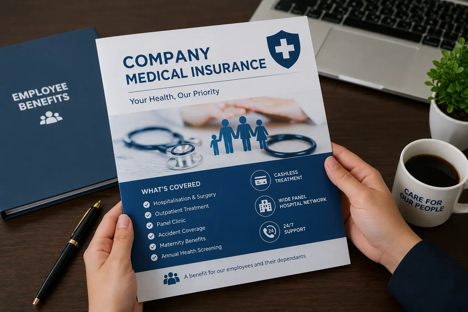 wk corporate health insurance brochure on desk