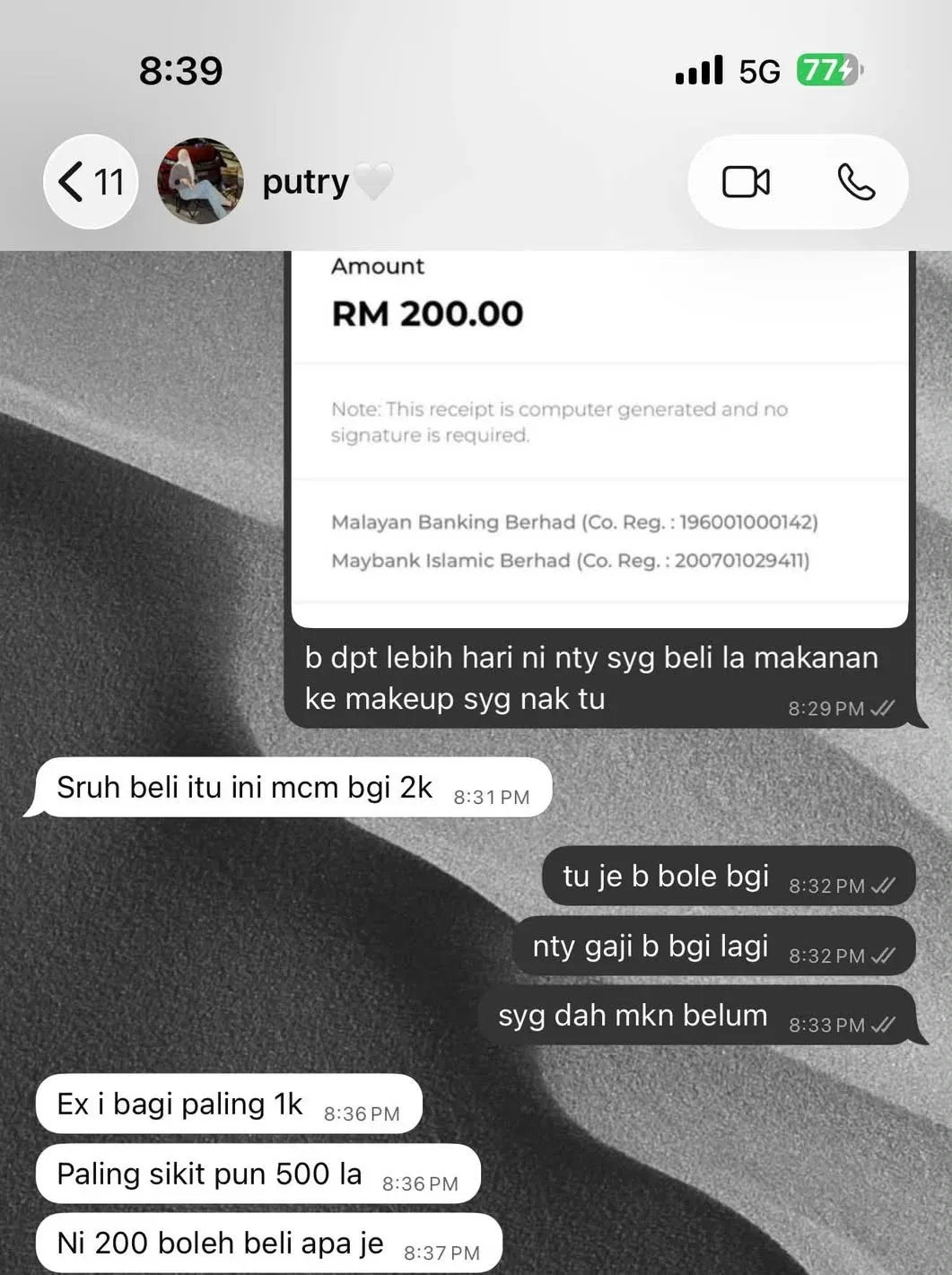 wk m’sian woman tells bf rm is not enough as her ex used to give her rm to rm k.