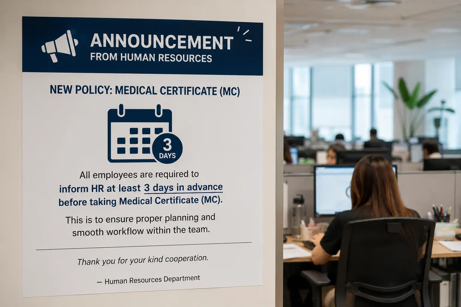 wk new company policy announcement in office