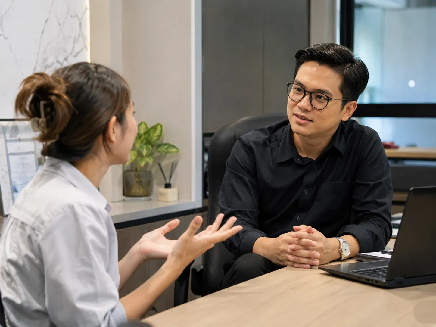 wk office conversation in a professional setting