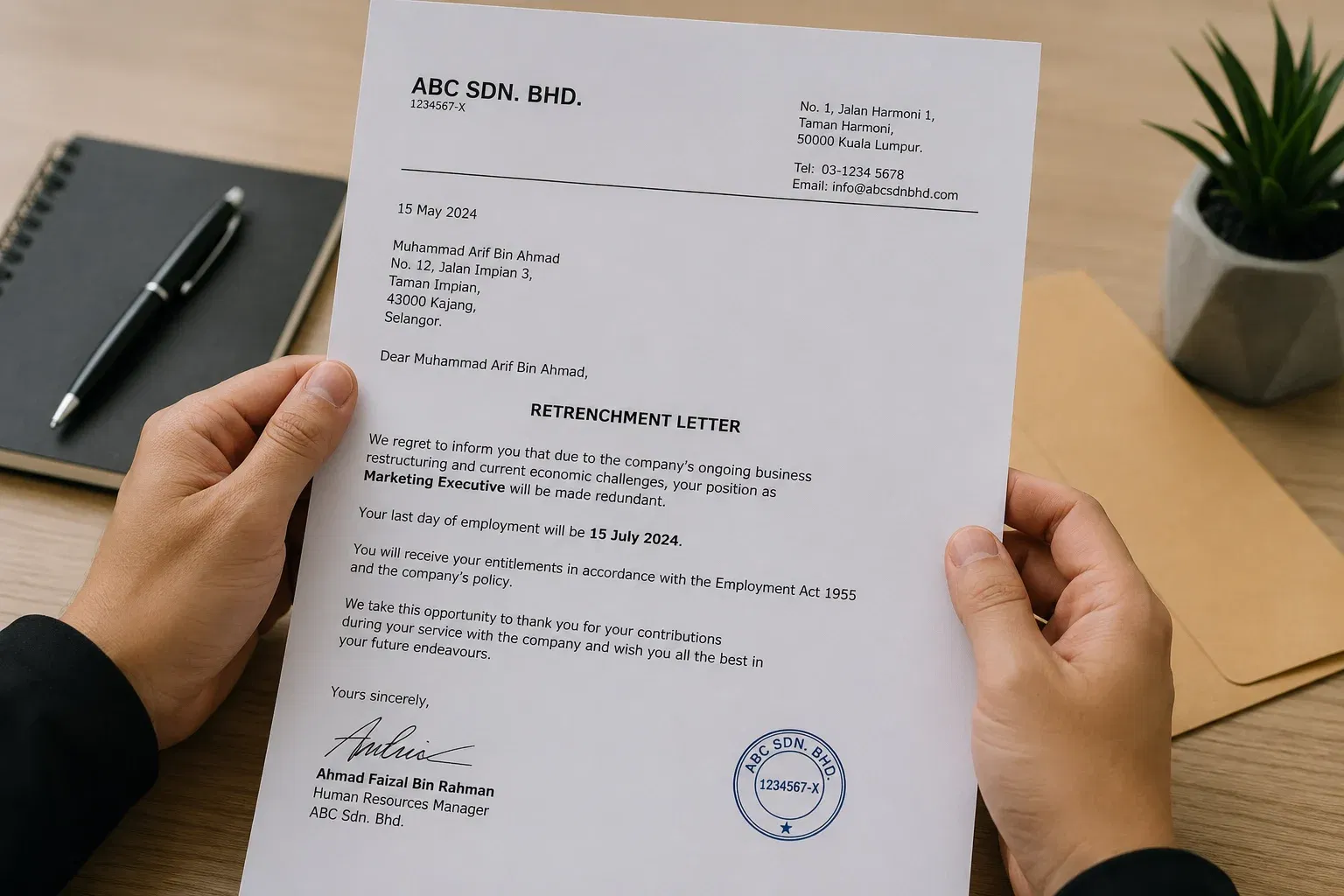 wk retrenchment letter on office desk