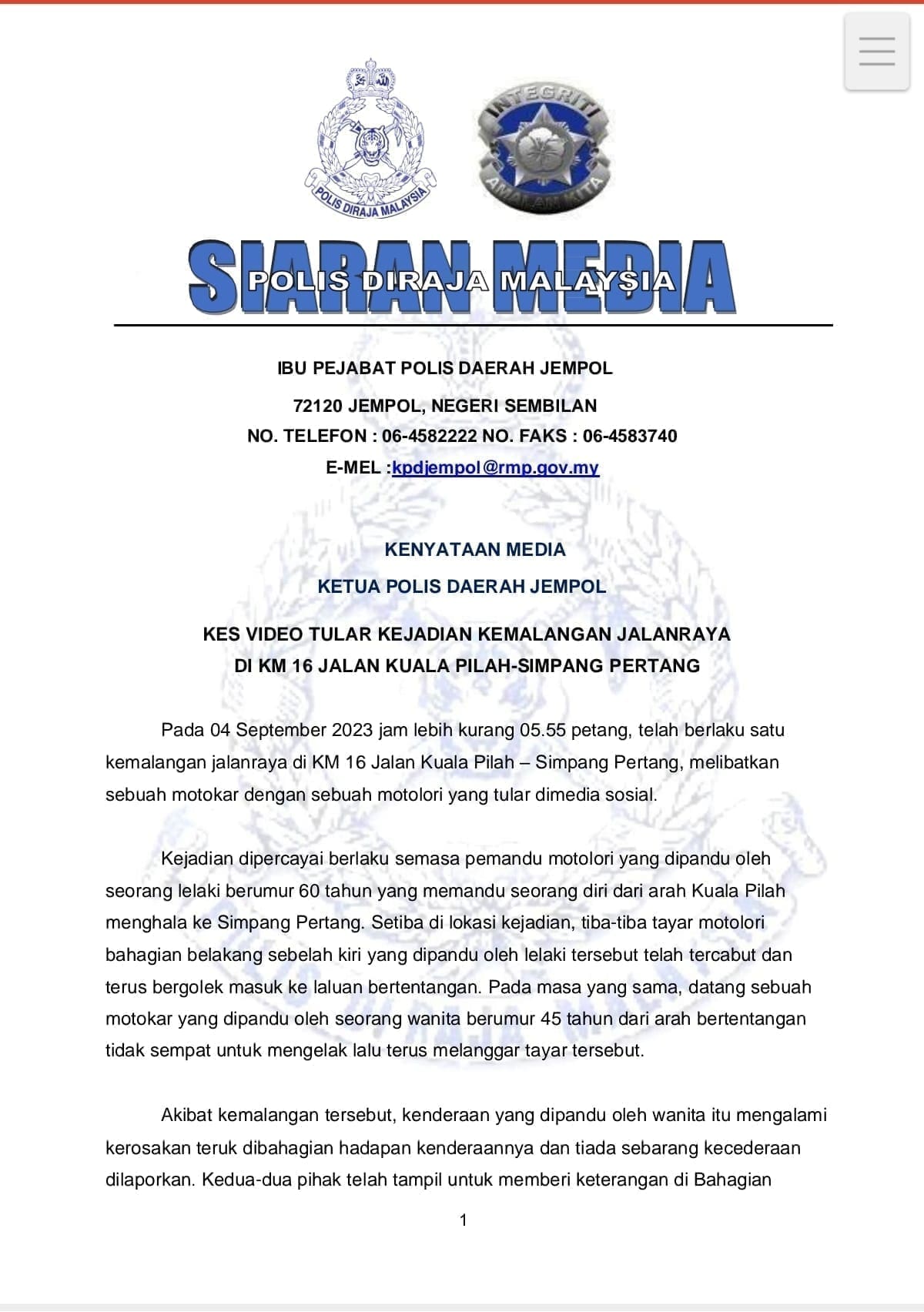 Jempol Police Statement