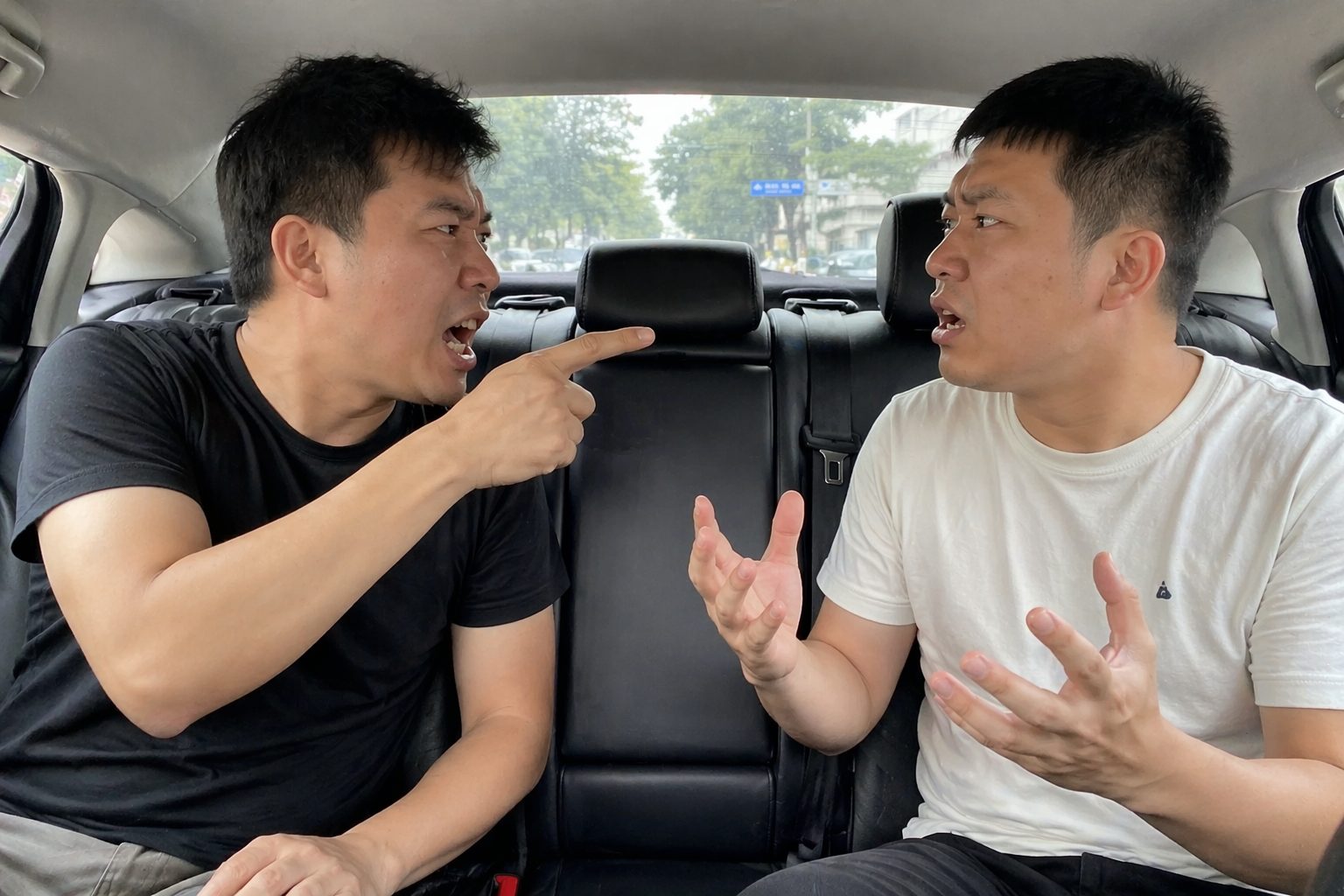 AI image of men fighting inside car