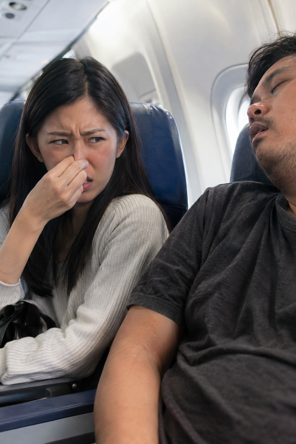 AI image of woman being disgusted by man's BO