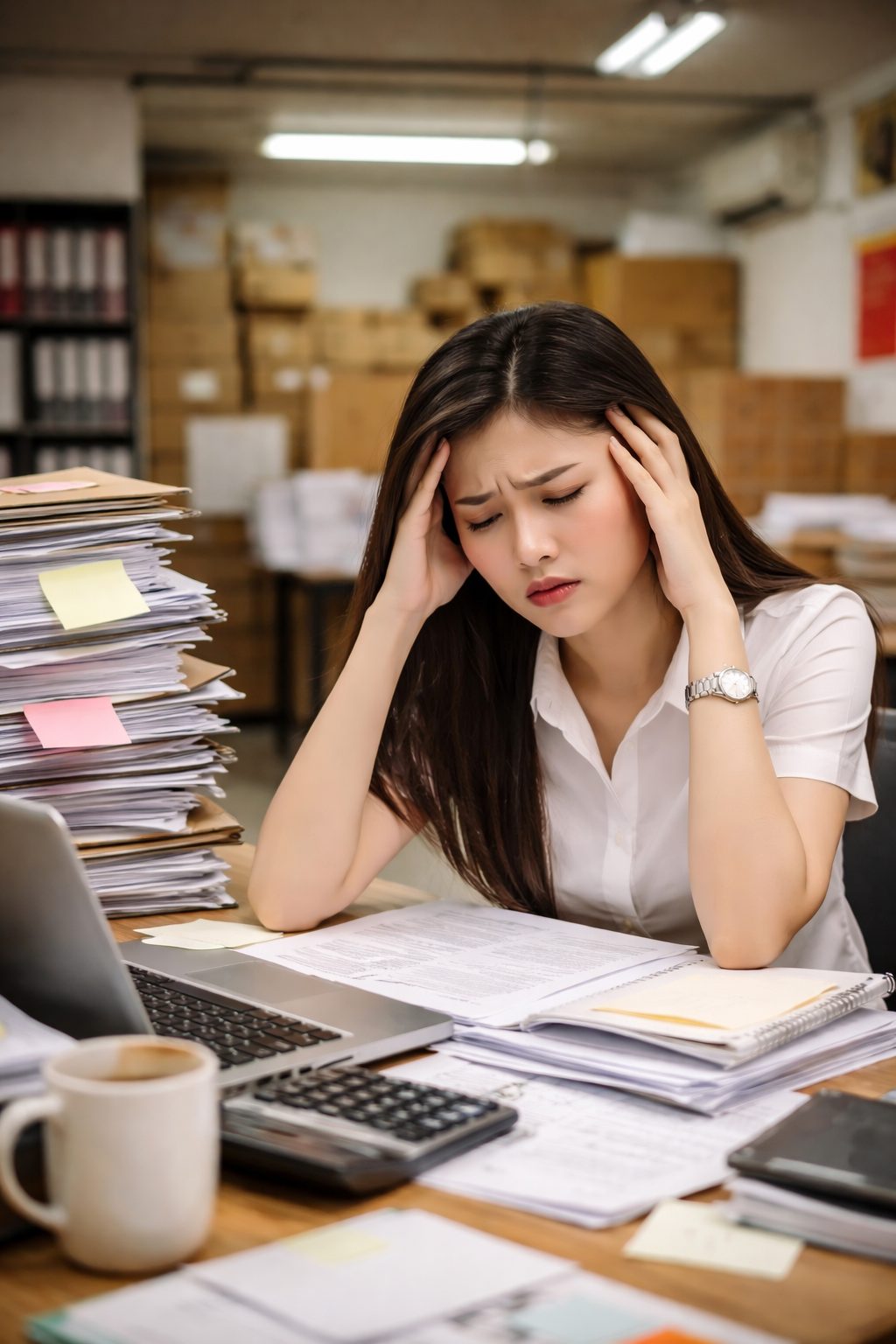 AI image of woman stressed at work