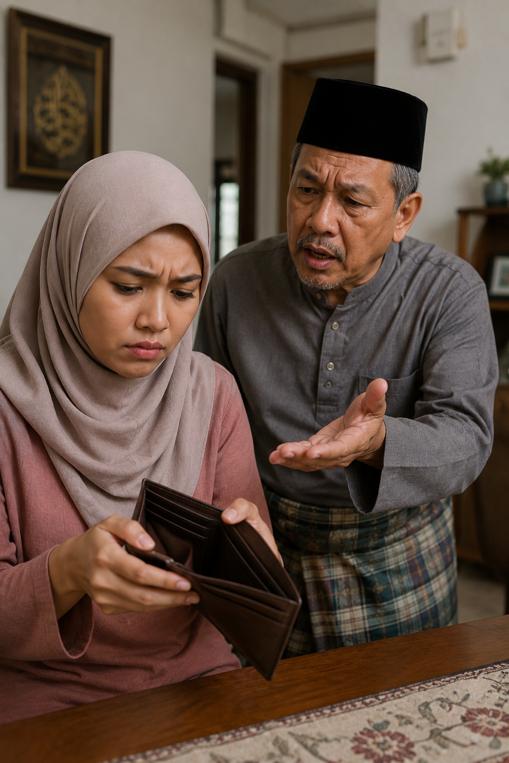 AI image of woman upset with dad asking for money