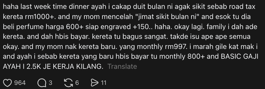 B40 Student's Mum Takes Out 9-Year Car Loan Right After Settling Previous Loan Despite Dad’s RM2.5K Salary