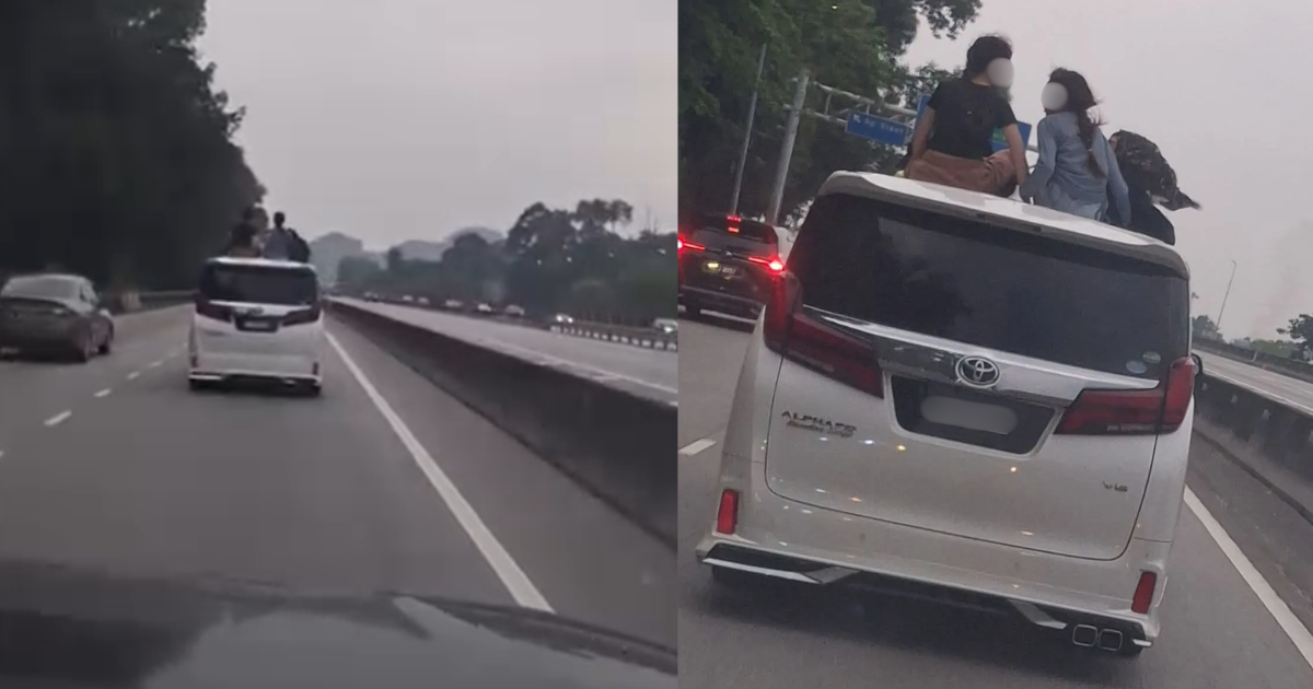 Girls sit on Alphard sunroof (1)