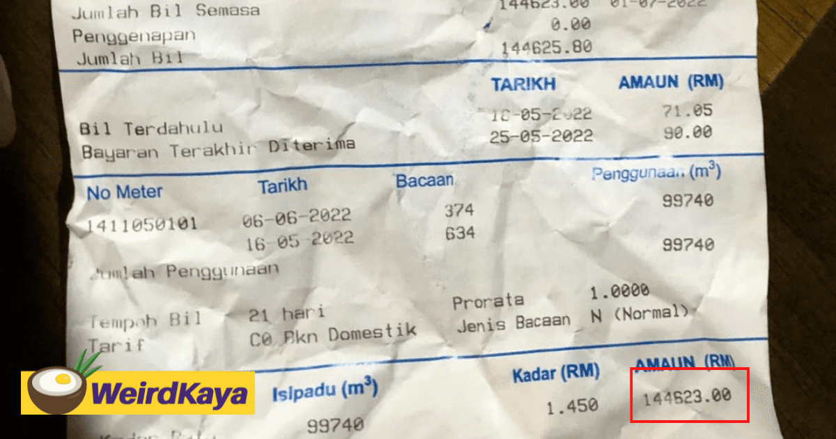 Malaysian Received Monthly Water Bill For Over RM140k