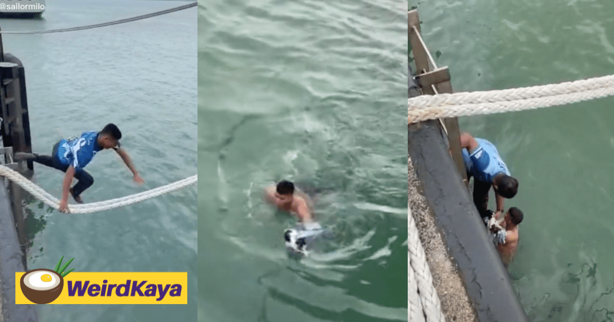 [VIDEO] Malaysian Jumped Into Sea To Save Cat Trapped On Ship's Bow