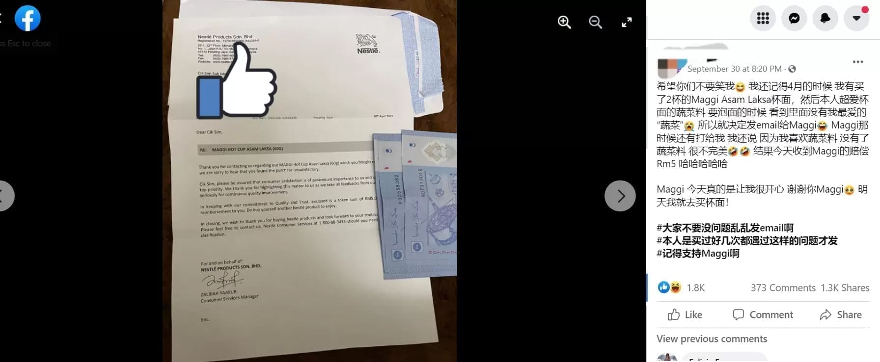 M'sian emails Nestlé complaining her Maggi cup has no veggie pack, ends up getting an apology letter and RM5