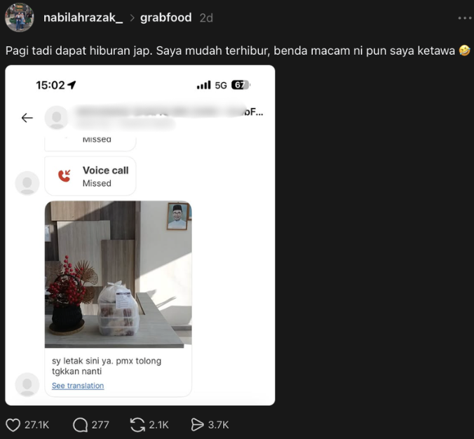 M’sian Amused After Food Delivery Rider Says He Left Food With PMX Helping To Watch Over It