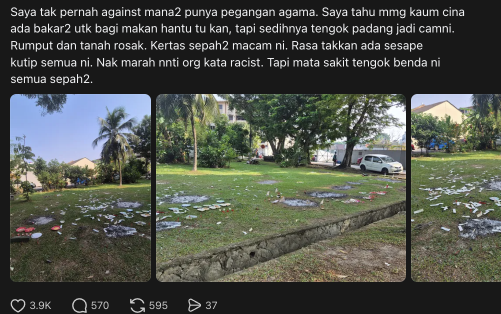 M’sian Netizens Call For More Responsible Cleanup After Religious Offerings Burnt In Public