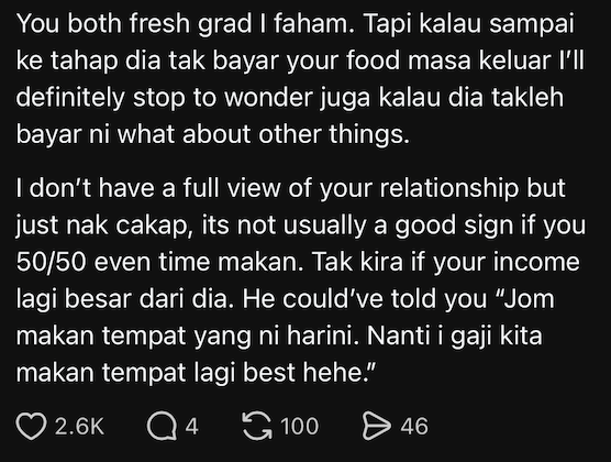 Image from: M’sian Woman Says She Splits Everything 50/50 With BF, Even Wedding Savings, But He Rarely Treats Her | WeirdKaya