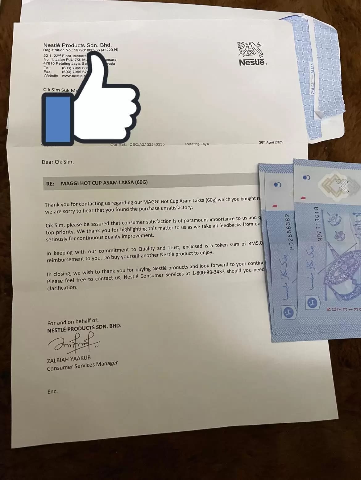 M'sian emails Nestlé complaining her Maggi cup has no veggie pack, ends up getting an apology letter and RM5