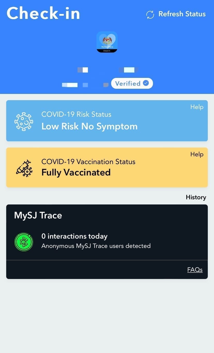 MySejahtera Blue Tick Status