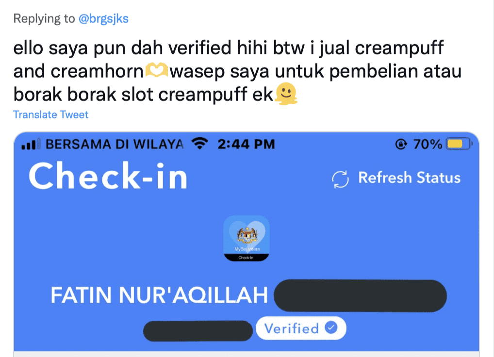 MySejahtera Blue tick verification comment 01