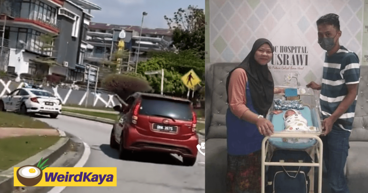 Police officers escort woman to the hospital who was heavily in labour