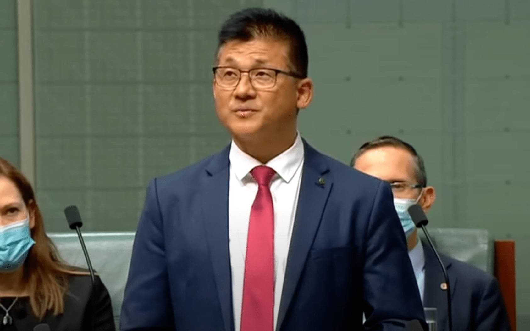 Aussie MP Sam Lim delivers his speech