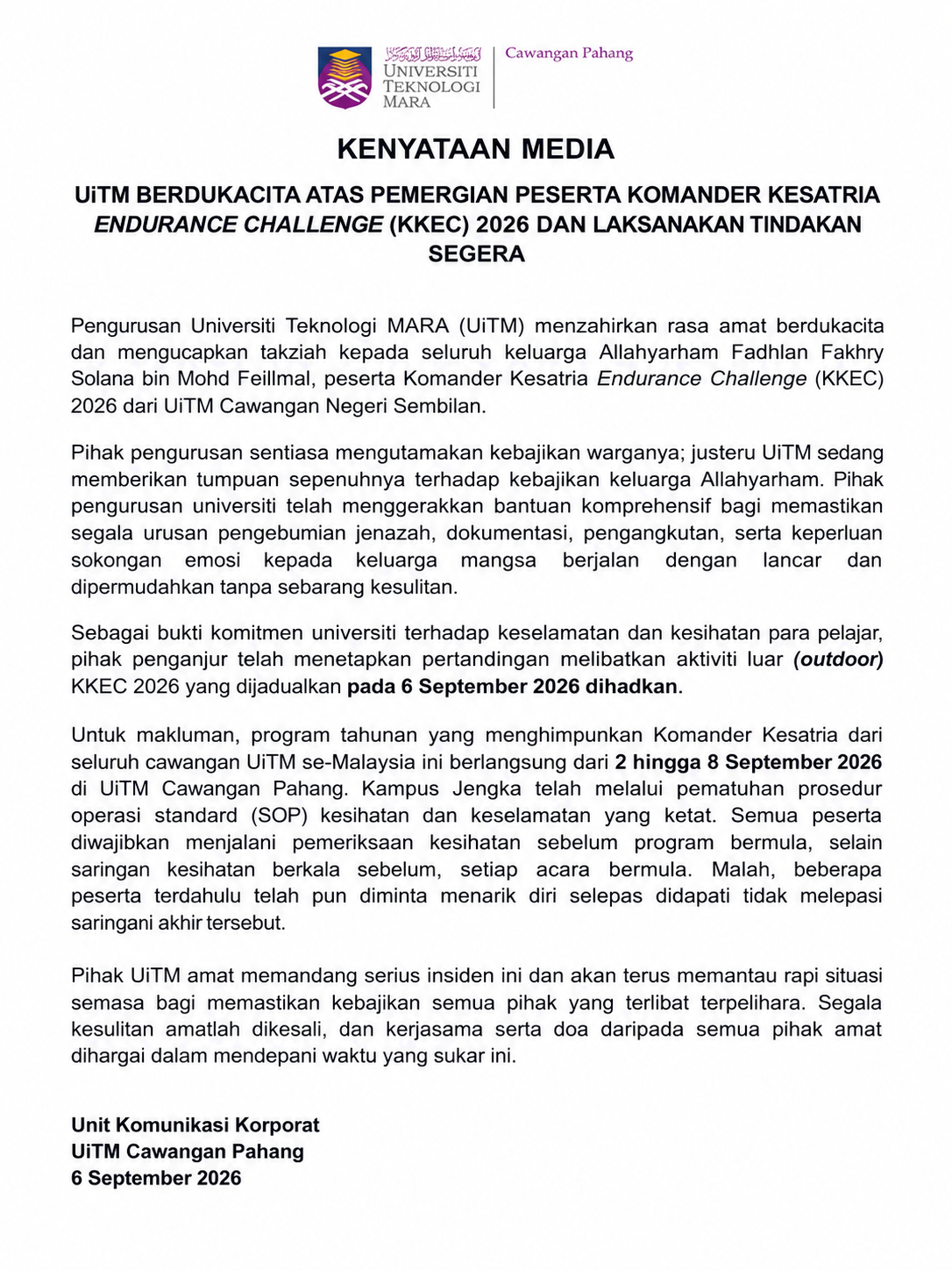 UiTM student dies from overheat (2)