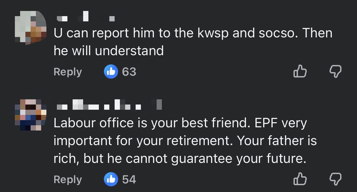 M'sian Woman Claims Dad Never Paid EPF Or Gave Socso Benefits Despite Working For Him For Years comment 1