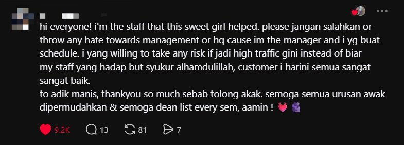 Kind M'sian Woman Steps In To Help Cafe Staff Who Got Swamped With Customers comment 3