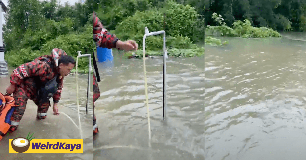 Abang Bomba Turns Off Running Tap While In Ankle-Deep Floodwater