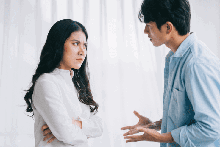 Asian couple having an argument