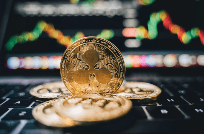 Cryptocurrency with investment graph in the background
