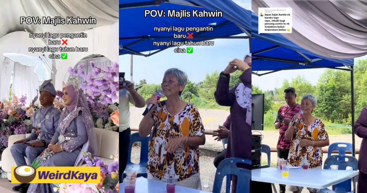 Cute M'sian Aunty 'Hijacks' Wedding Kenduri & Sings CNY Song For Newlyweds