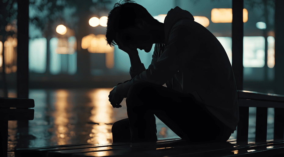 depressed man in the dark