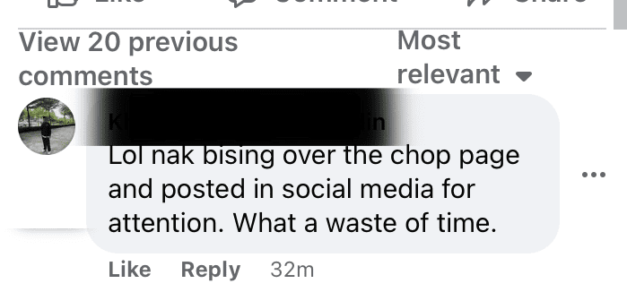 Comment from Facebook regarding the SG couple who got barred from entering Malaysia.