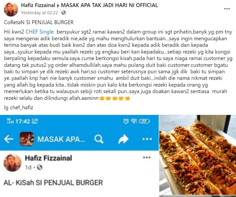 M'sian burger seller offers free meal to two boys who were drinking piped water by the street