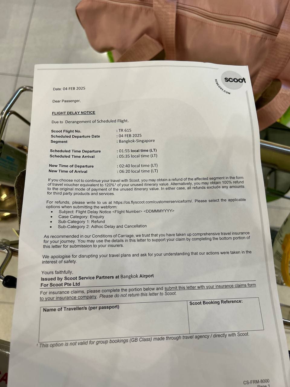 Flight delay notice by Scoot