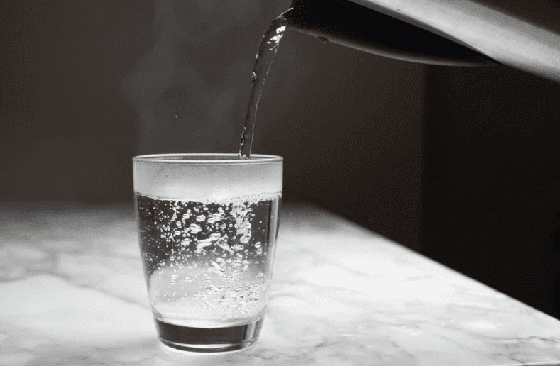 Hot water in a cup
