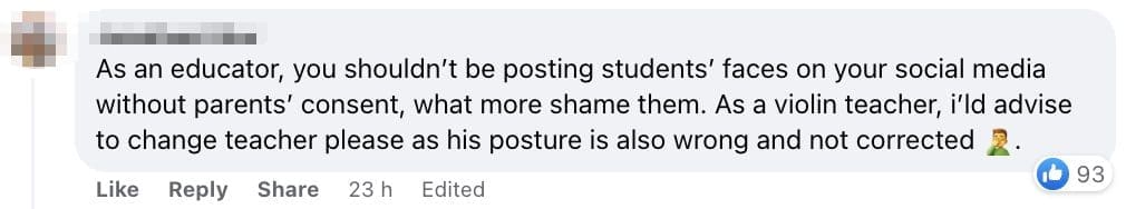 M'sian Violin Teacher Exposed For Cussing Students And Calling Them 'S*hai' On Instagram comment 3