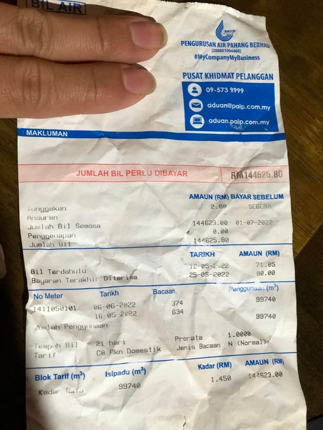Malaysian Received Monthly Water Bill For Over RM140k