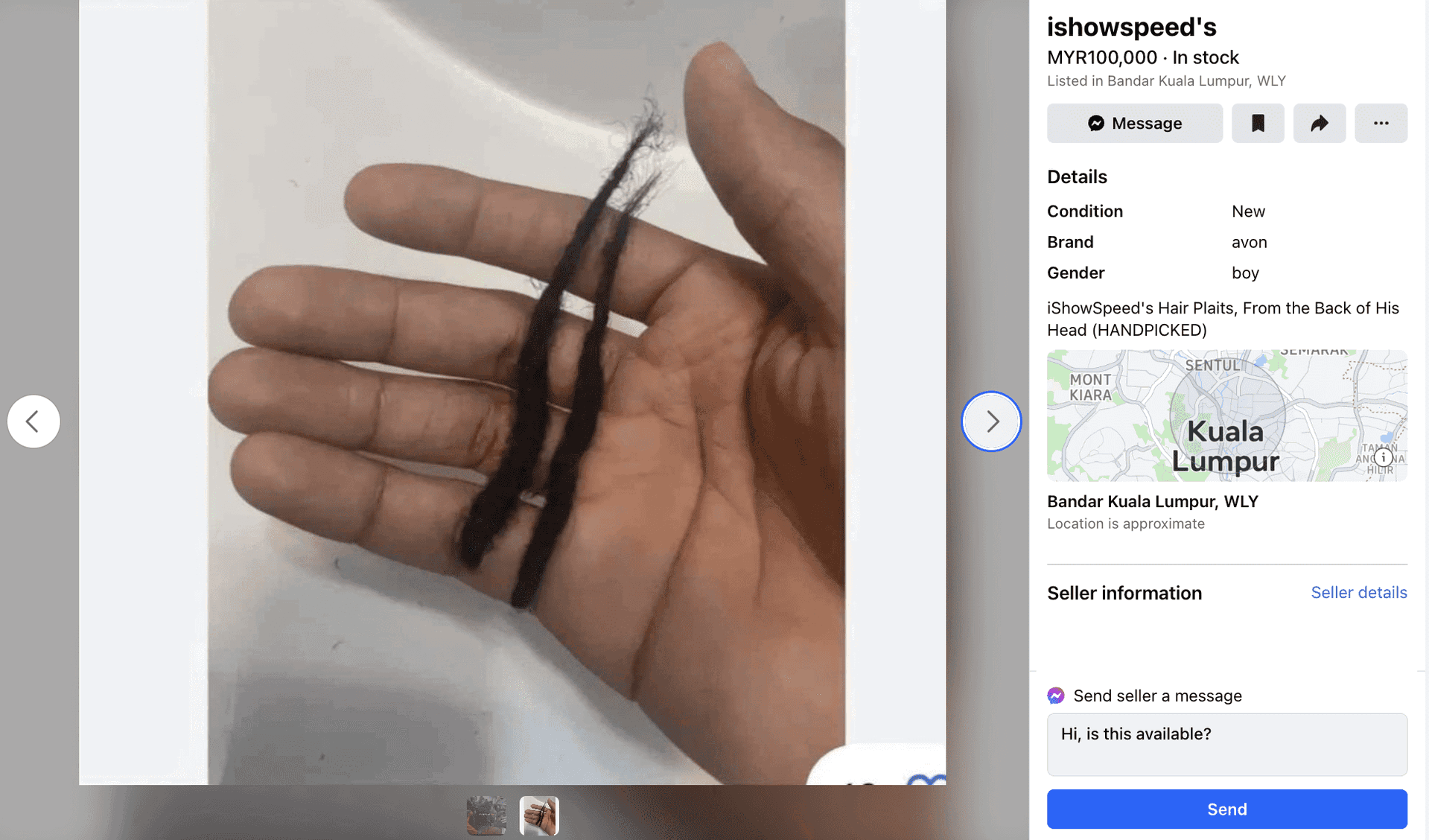 IShowSpeed Hair listing