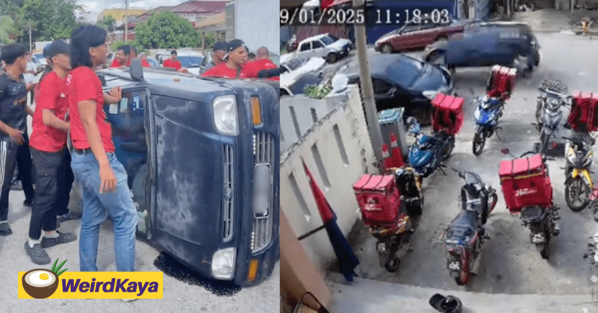 Kancil Flips Onto Its Side After Colliding With Another Car