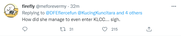 Netizens questioning how the woman was able to enter KLCC mall