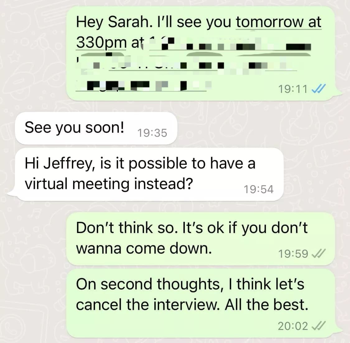 Jeffrey and Sarah's conversation