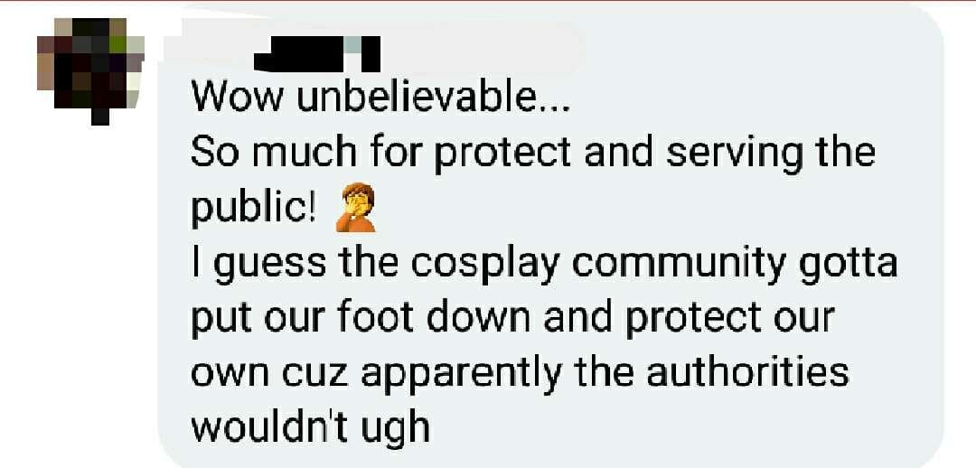 Cosplayer who was harassed by stalker claims police officer "victim-shamed" her