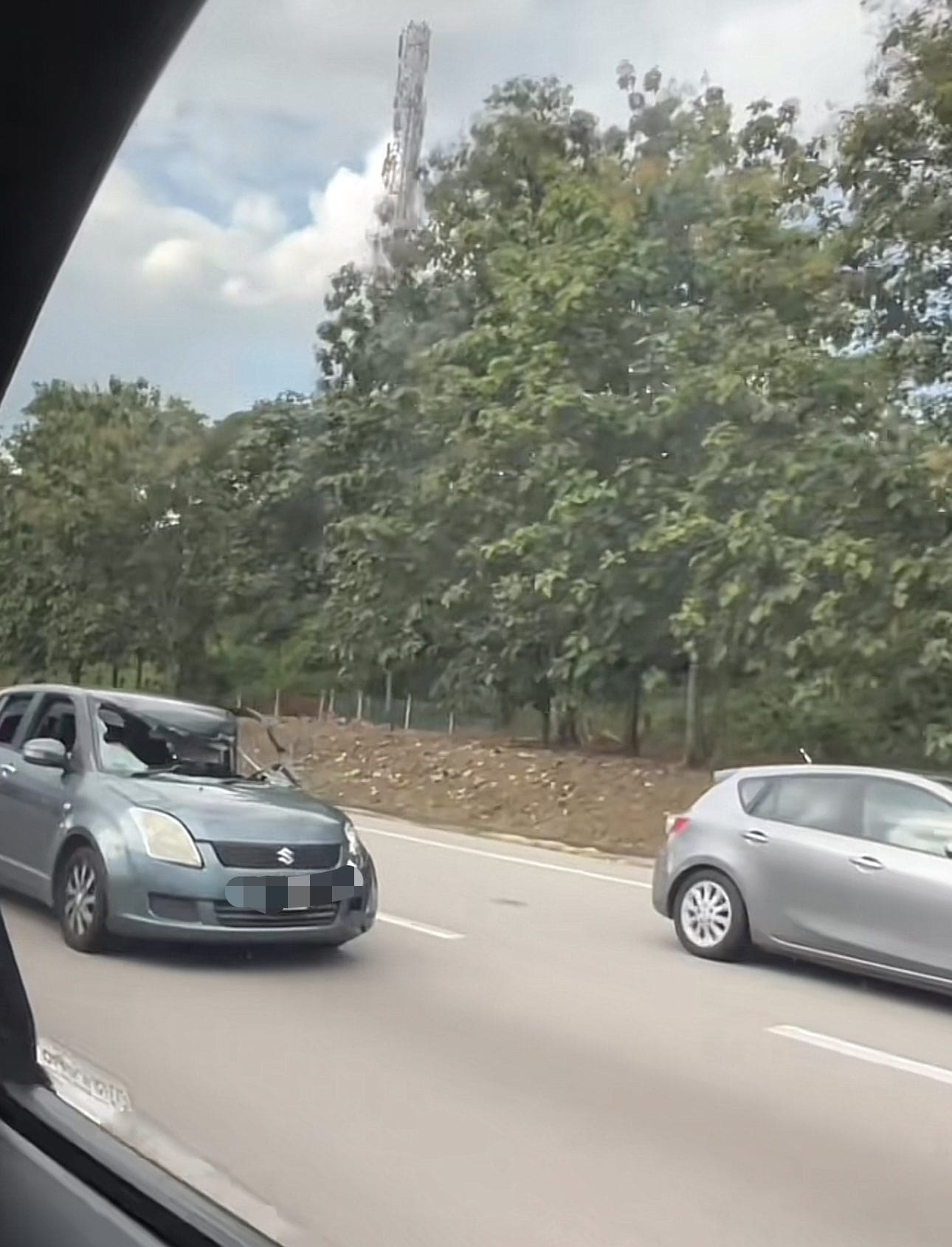 uncle drives car without windscreen