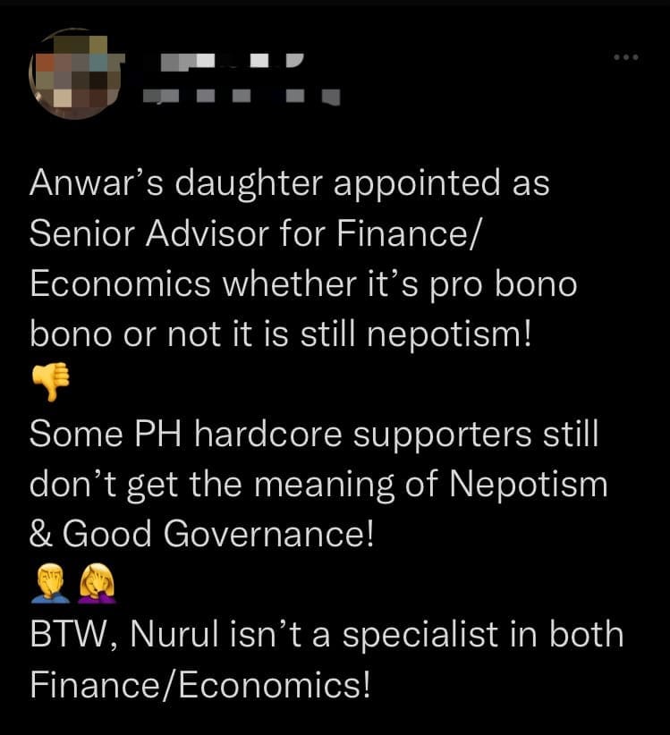 M’sians Are Unhappy With Anwar’s Decision To Appoint Nurul Izzah As Economic & Financial Advisor comment 1