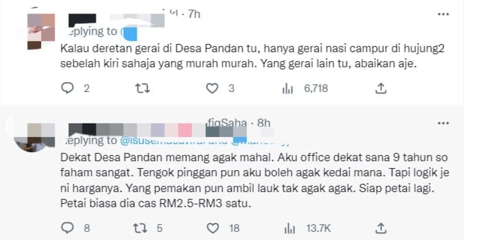 M'sian Shocked By RM71.50 Bill For 2 Plates Of Rice At Desa Pandan Stall